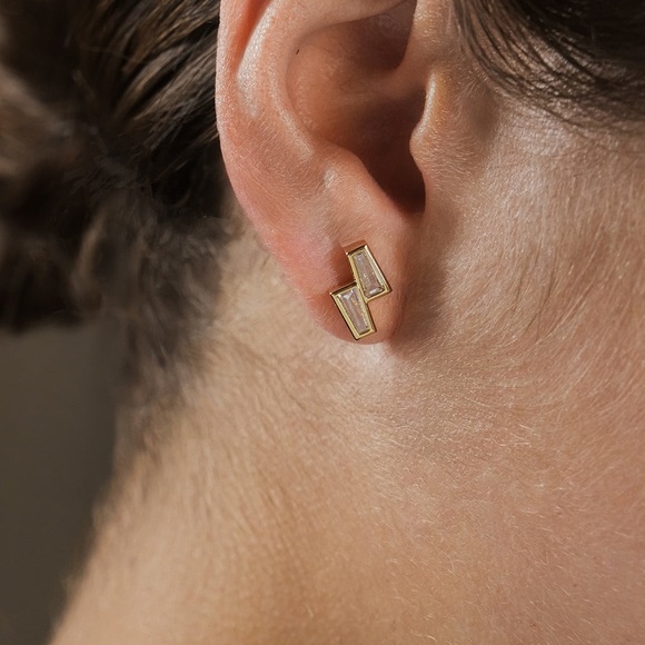 14K Gold Plated Geometric Stud Earrings - Picture 2 of 4